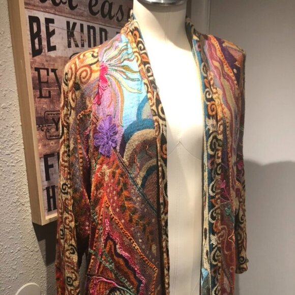 LIKE NEW KIMONO HAND EMBROIDERED WOMENS MEDIUM BY ANU - Picture 3 of 12